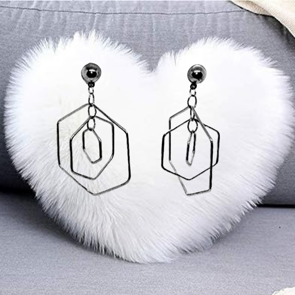 .Geometric Shape Silver Earrings - image 1